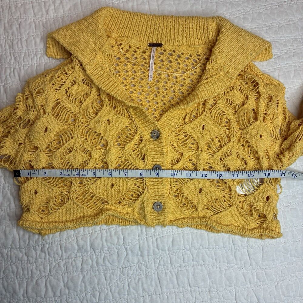 Free People Sedona cropped knit button cotton cardigan XS festival cottage boho - Picture 6 of 10